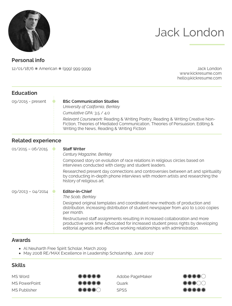 student resume sample communications and publishing