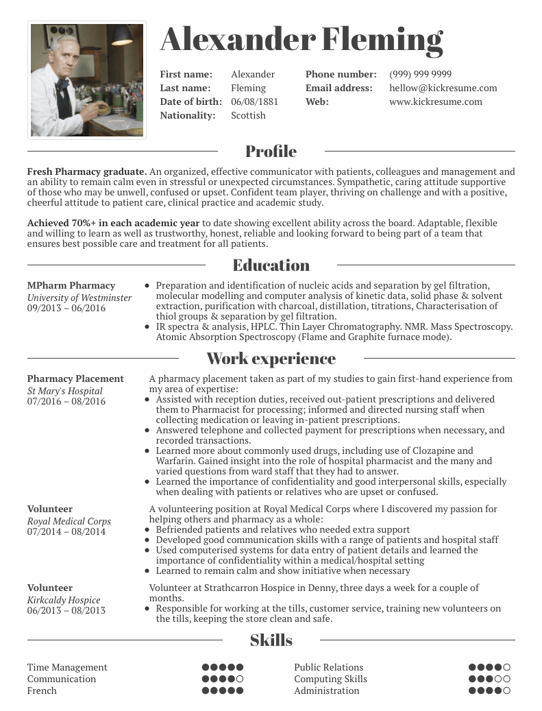 student resume sample pharmacy