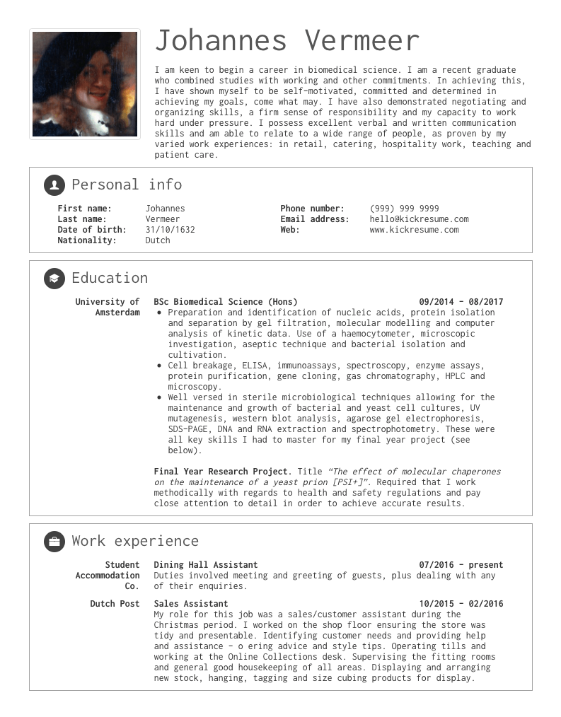 student resume sample biomedicine