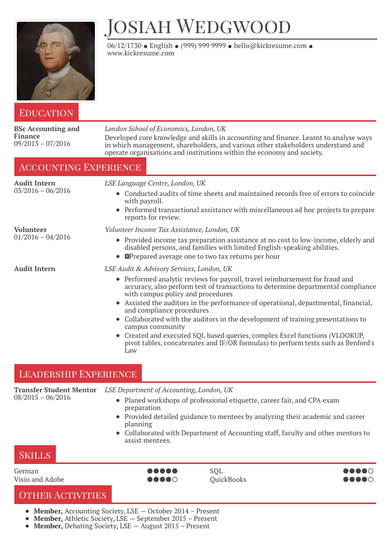 sample resume for accounting major