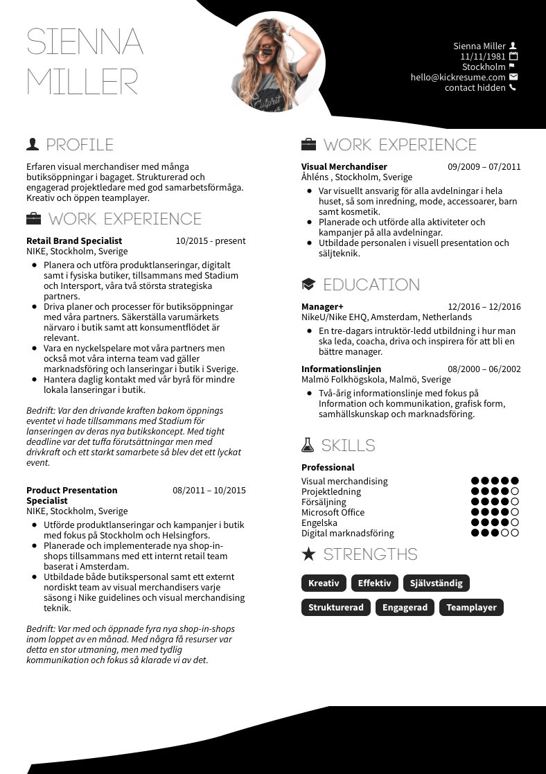 Nike Retail Brand Specialist Resume Example