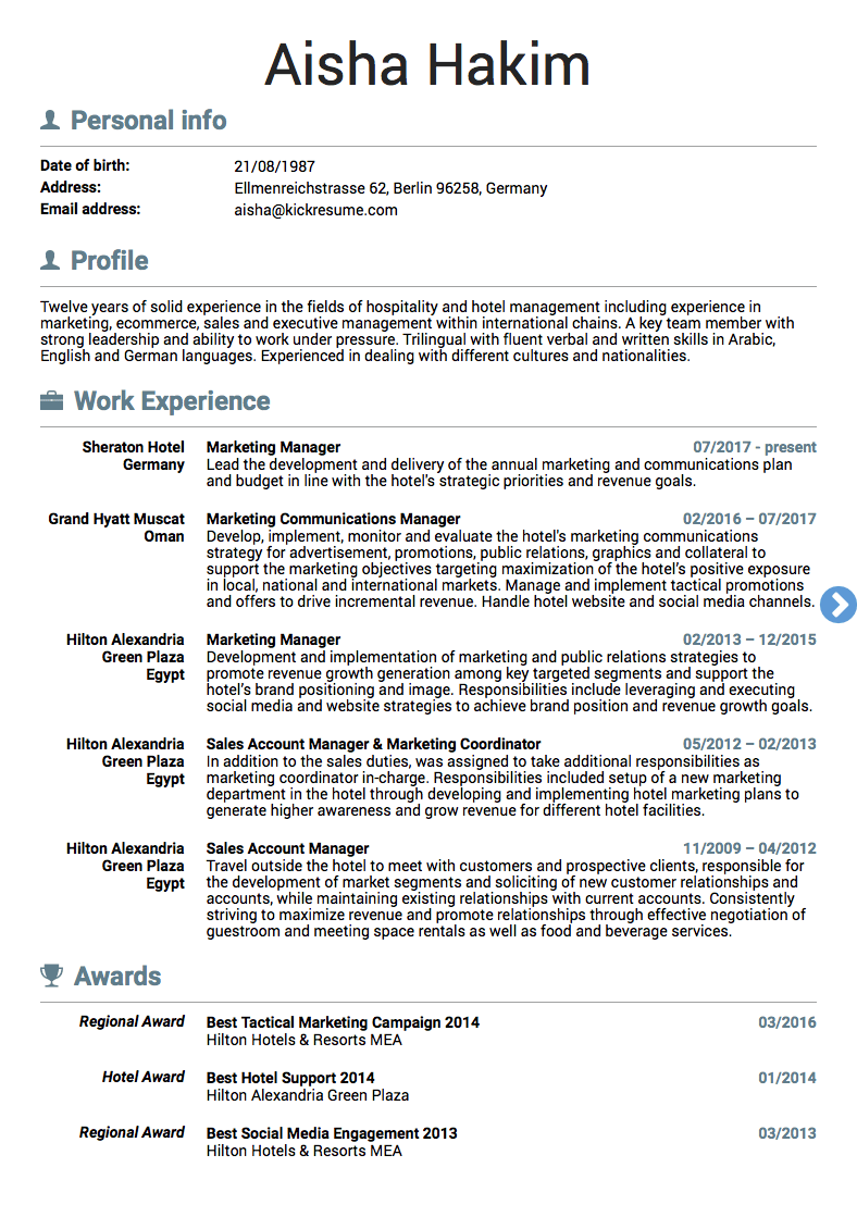  Sheraton Marketing Manager Resume Example