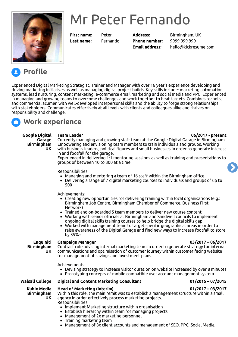 Google Team Leader Resume Example