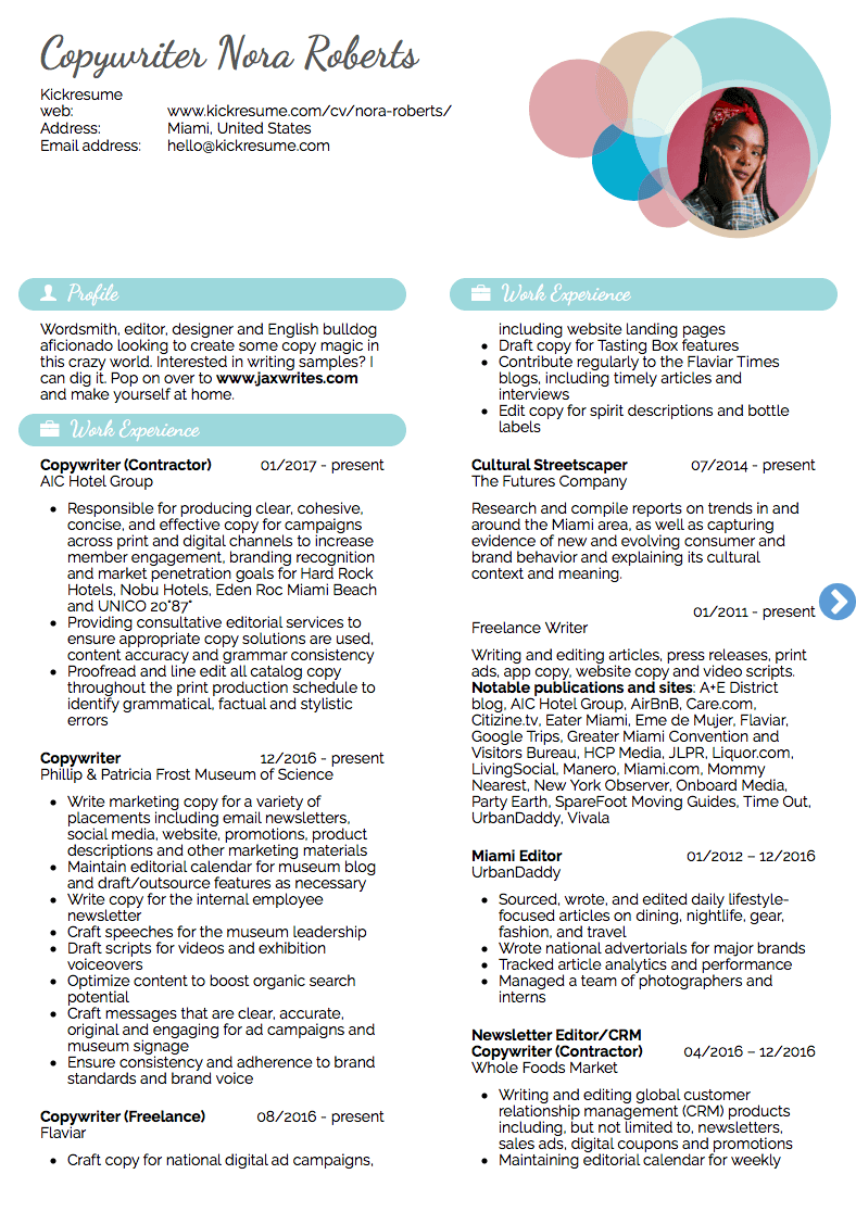 Hard Rock Cafe Copywriter Resume Example