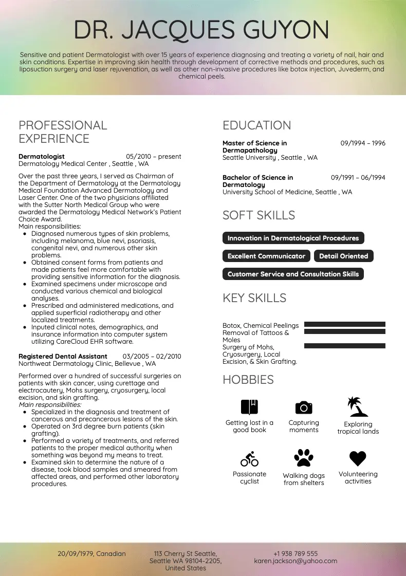 Dermatologist Resume Example