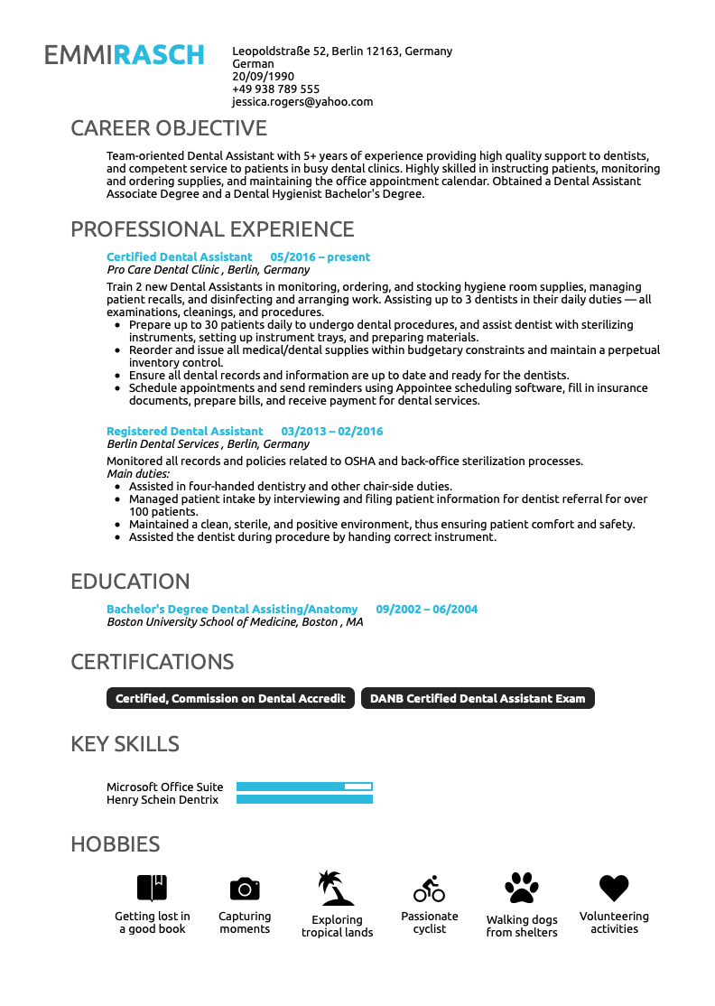 Dental Assistant Resume Sample