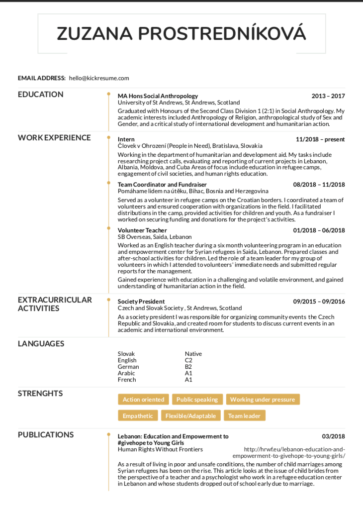 Refugee Volunteer Resume Sample