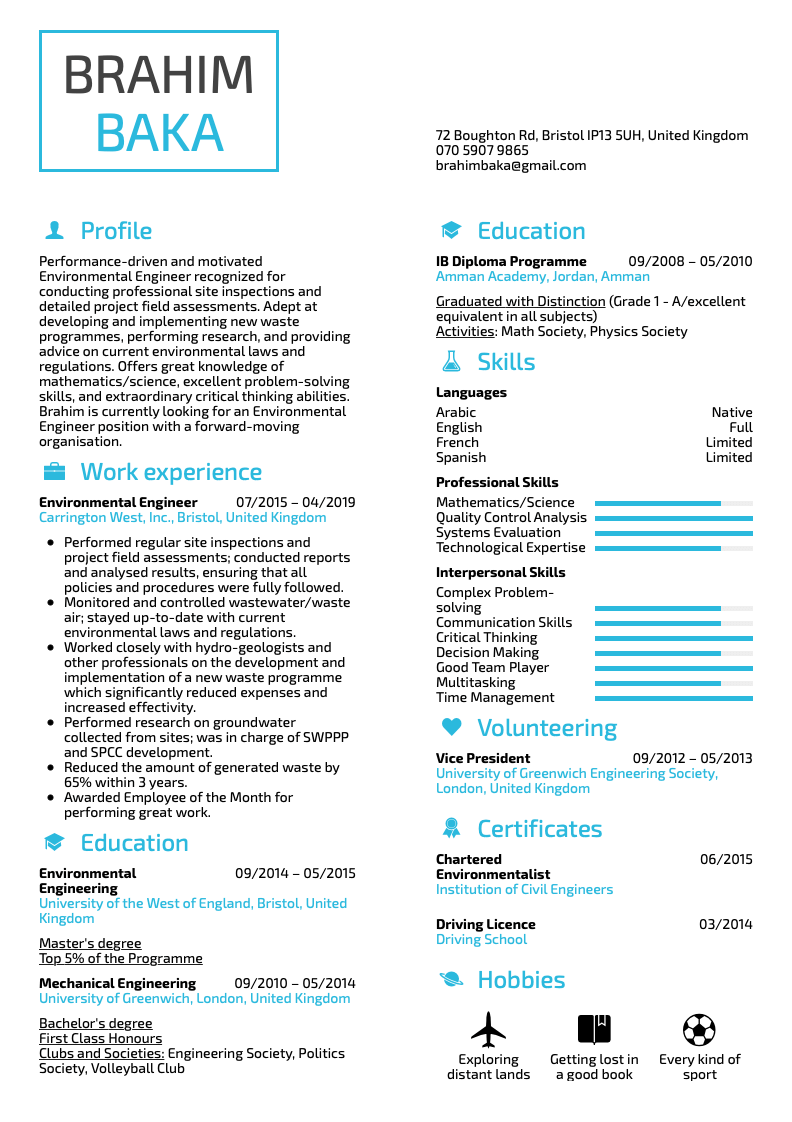 Environmental Engineer Resume Sample