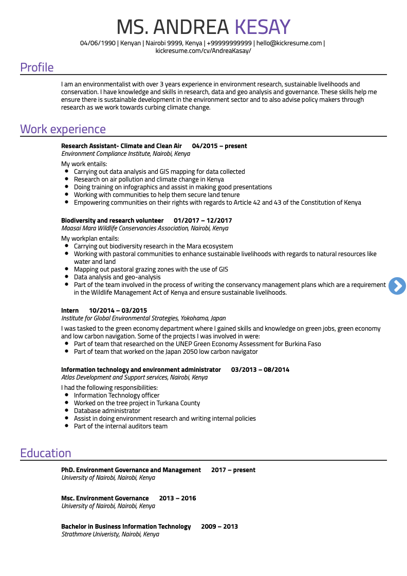 Environmental Research Assistant Resume Sample