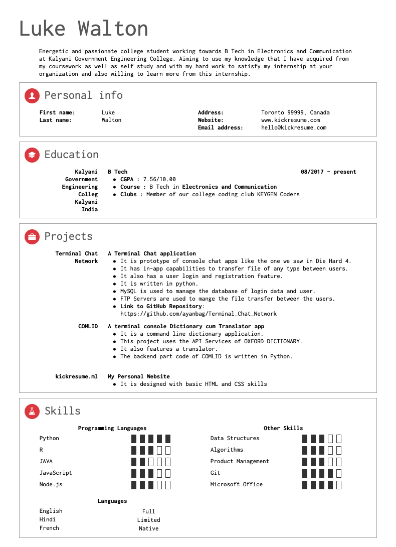 Google Engineer Intern Resume Sample