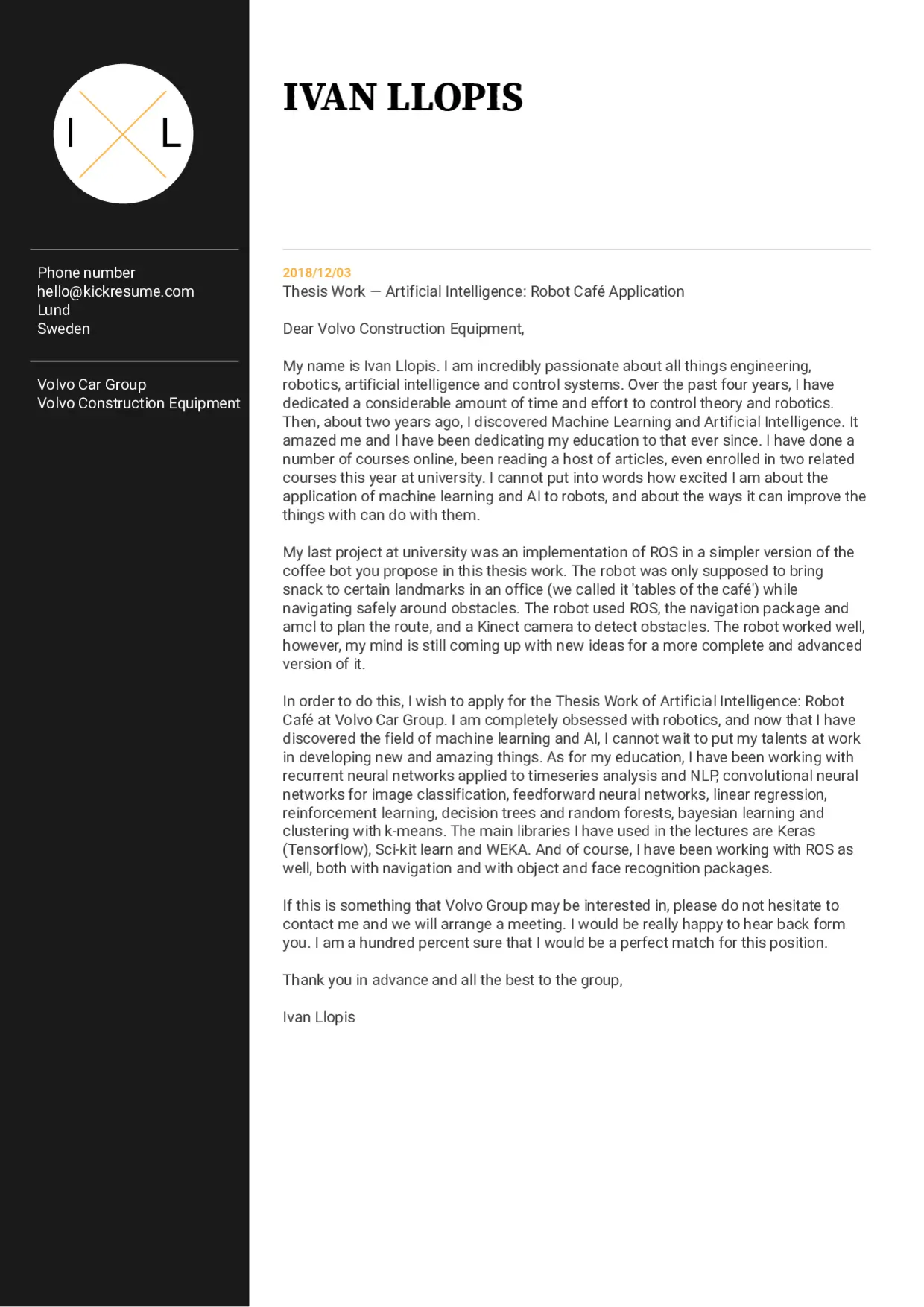 Machine learning intern cover letter sample