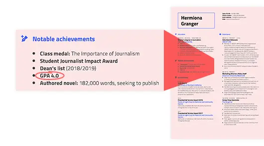 gpa in resume achievements section
