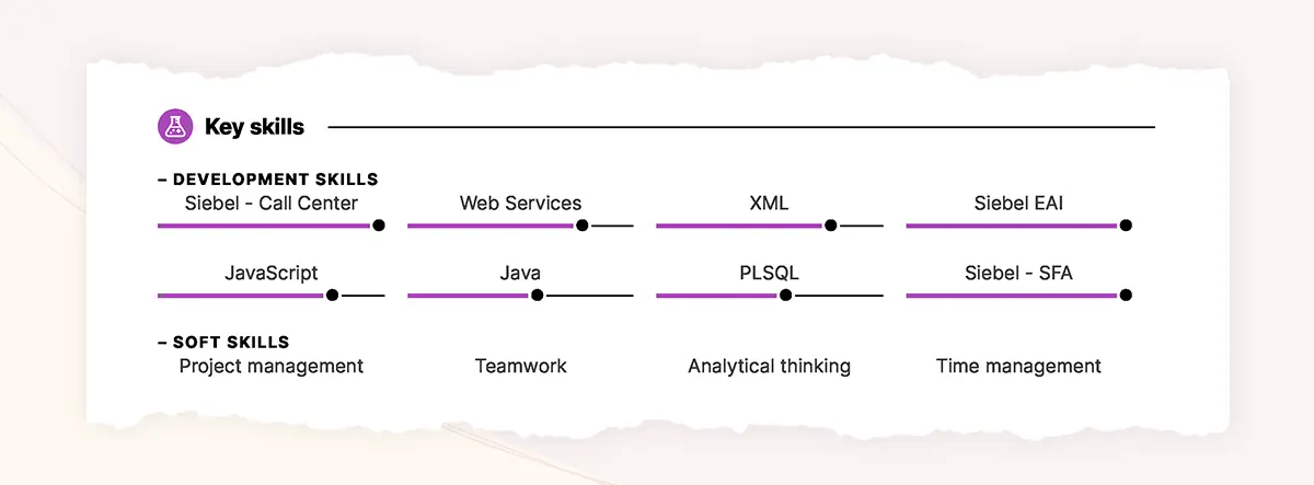 Example of key skills section on resume