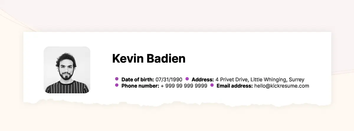 Example of personal information section on resume