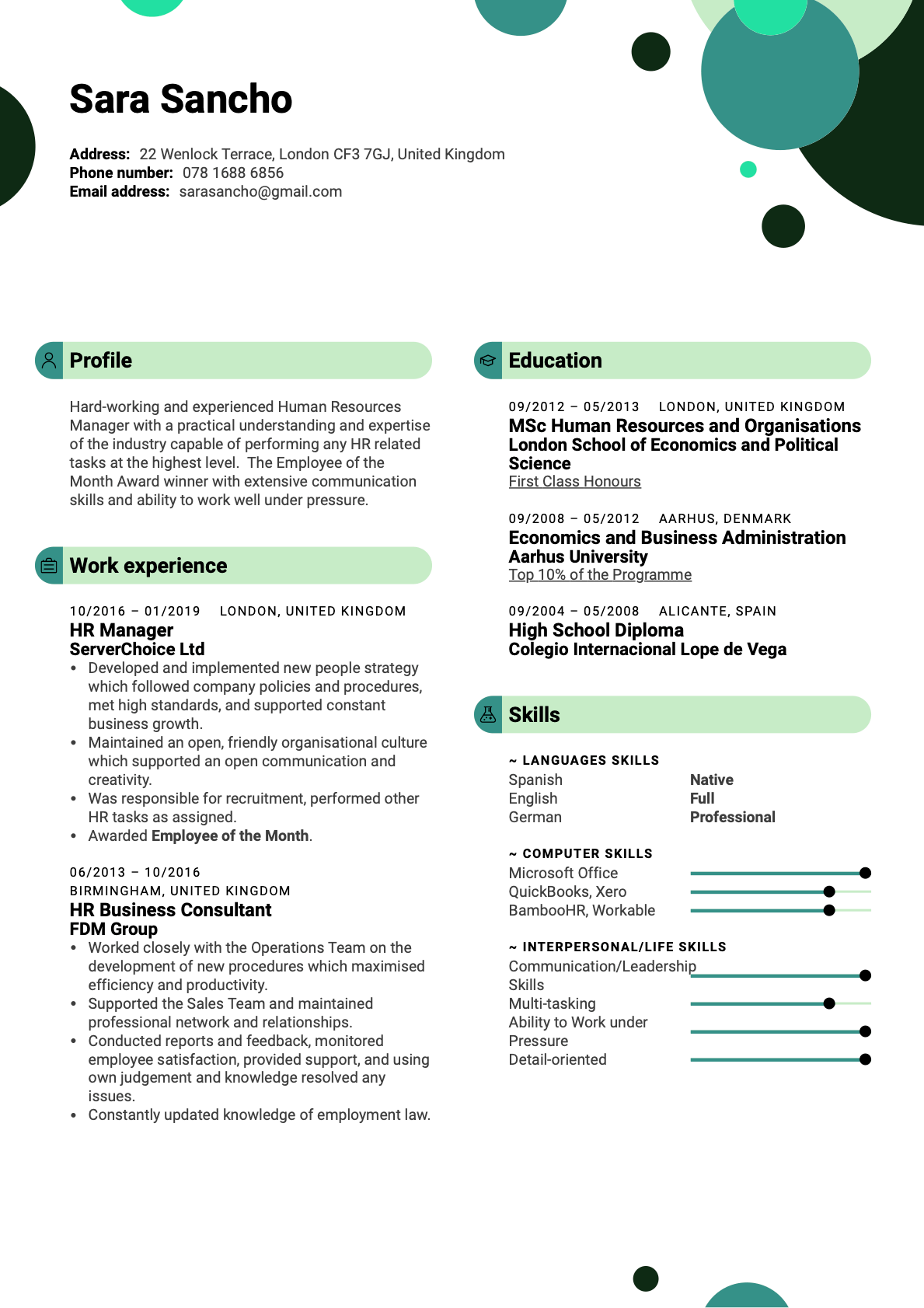 HR manager resume example