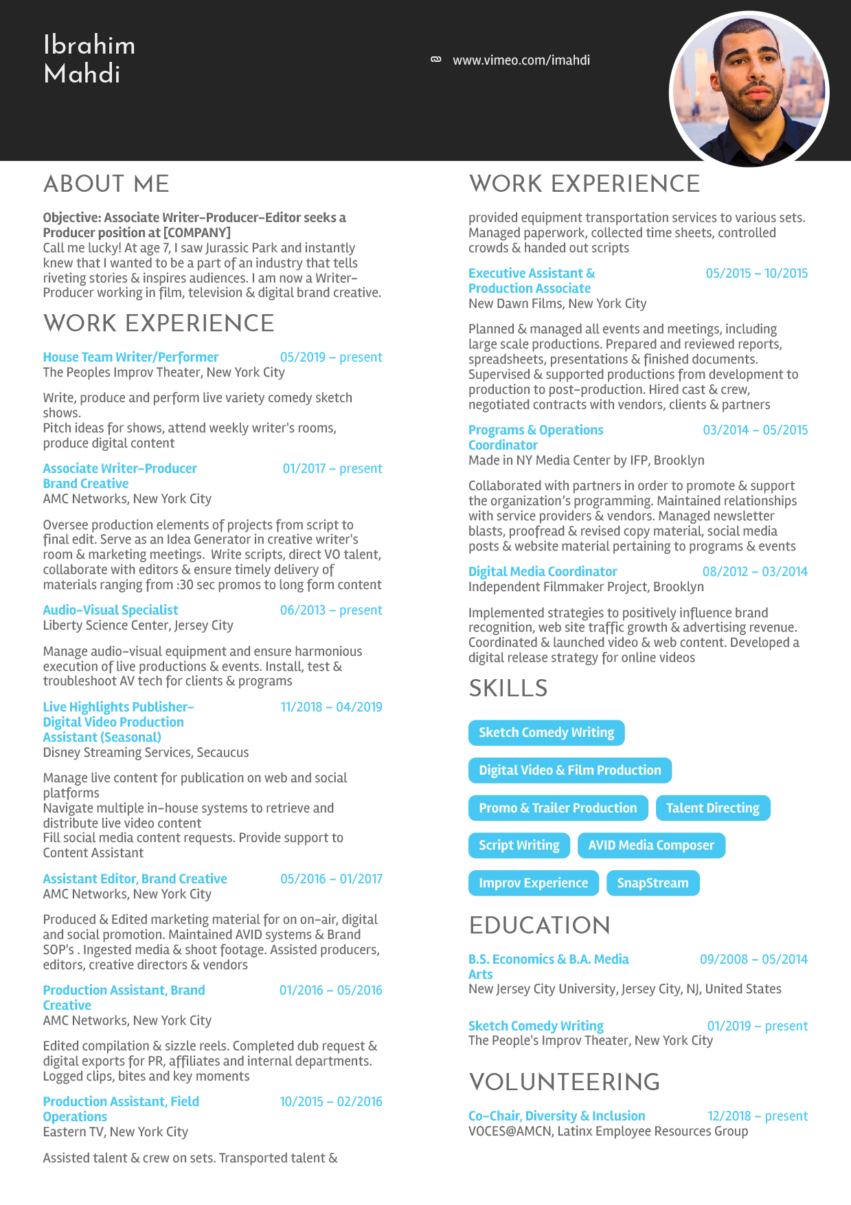 Video Production Assistant Disney Resume Sample