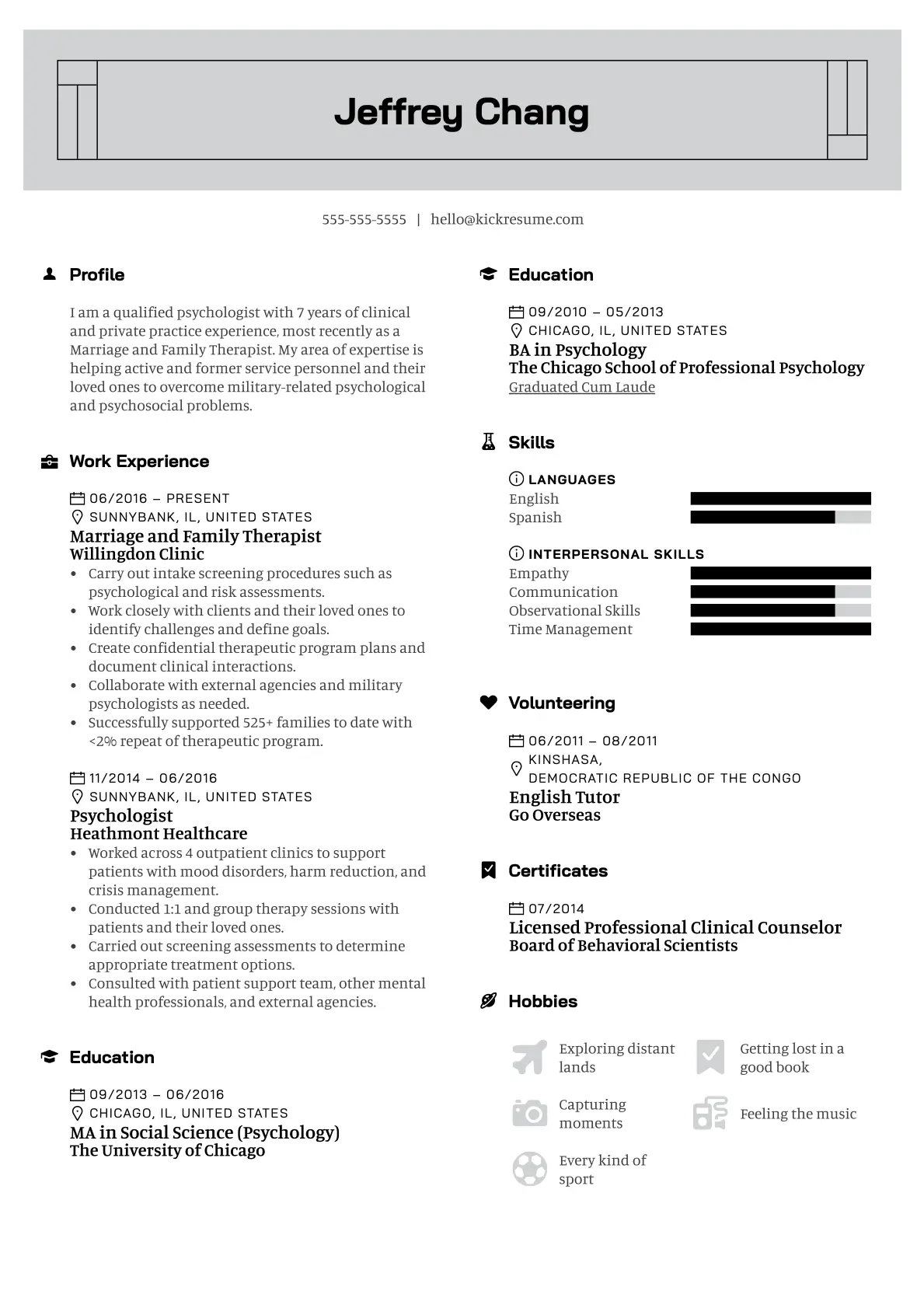 Marriage and Family Therapist resume sample