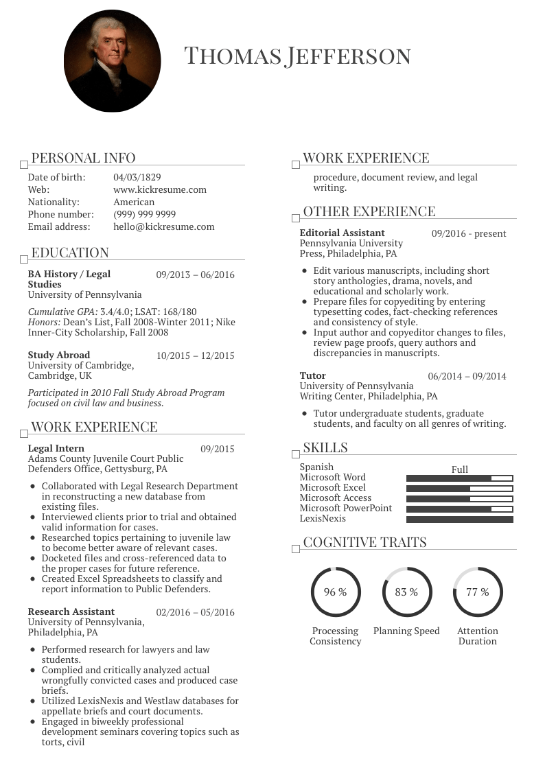student resume example law and business
