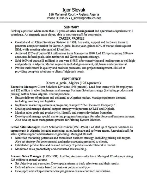 Sales Resume Samples