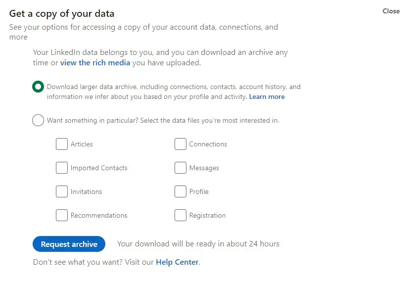 download data archive from linkedin