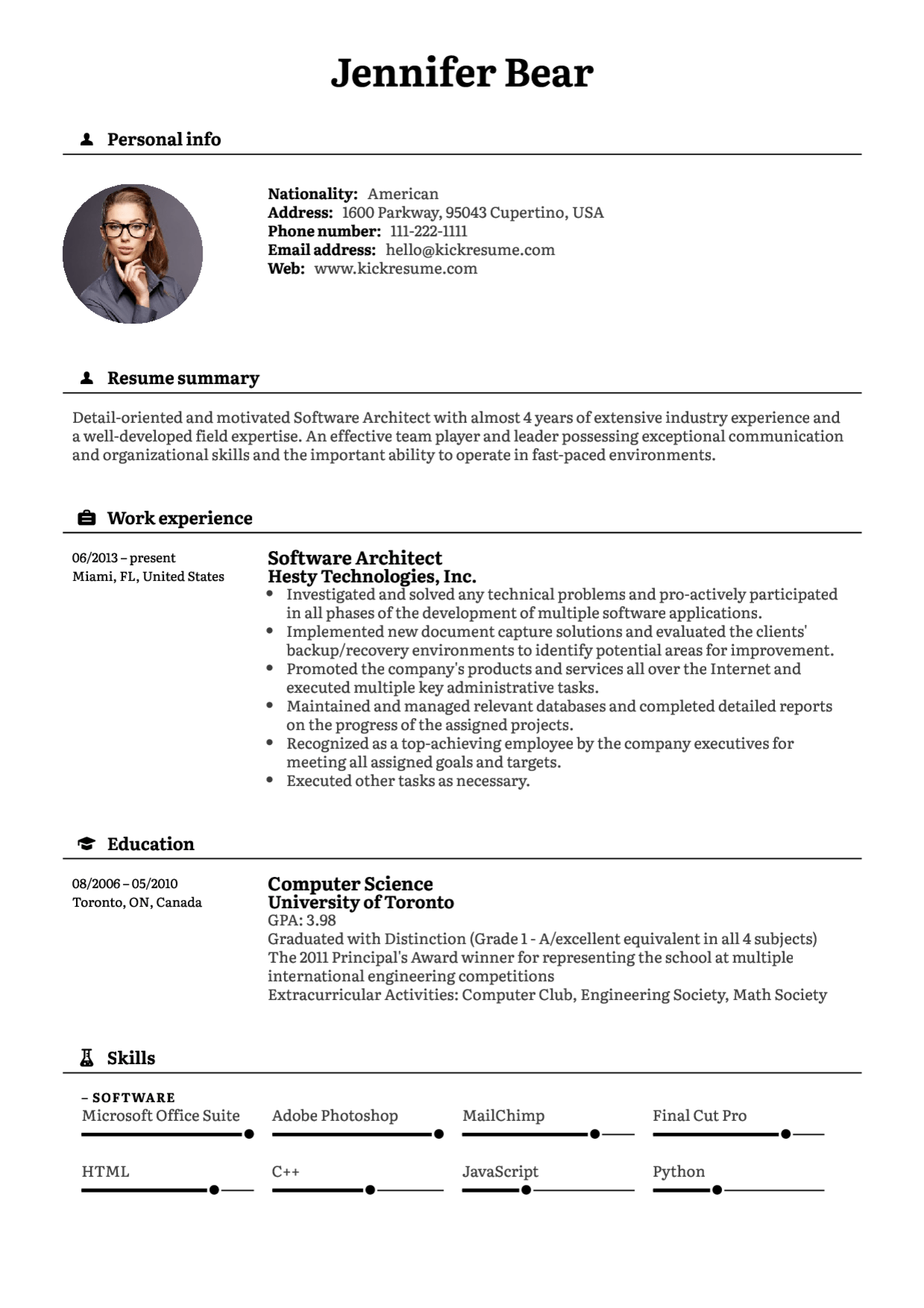 black resume template