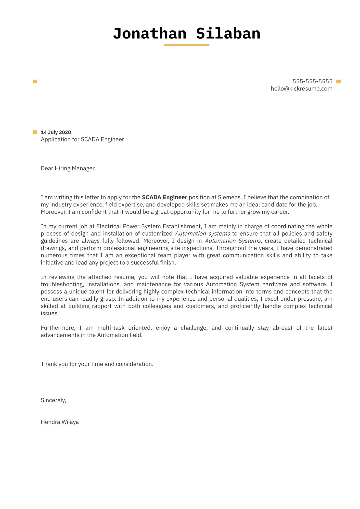 Siemens cover letter sample